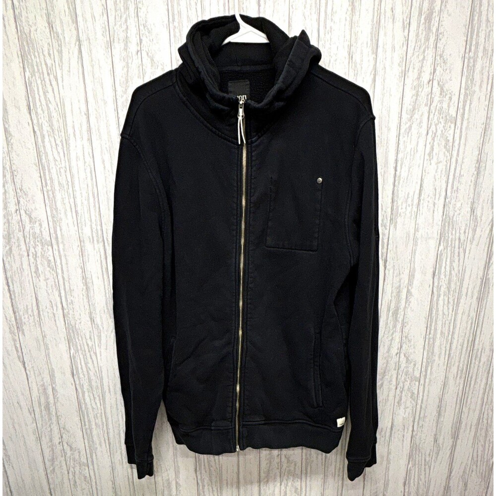Mens Size L Vuori Black Full Zip Fleece Hoodie Pockets Hooded V242